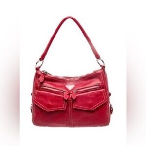 Prada Vibrant Red Leather “Buffalo Pocket” Shoulder Bag